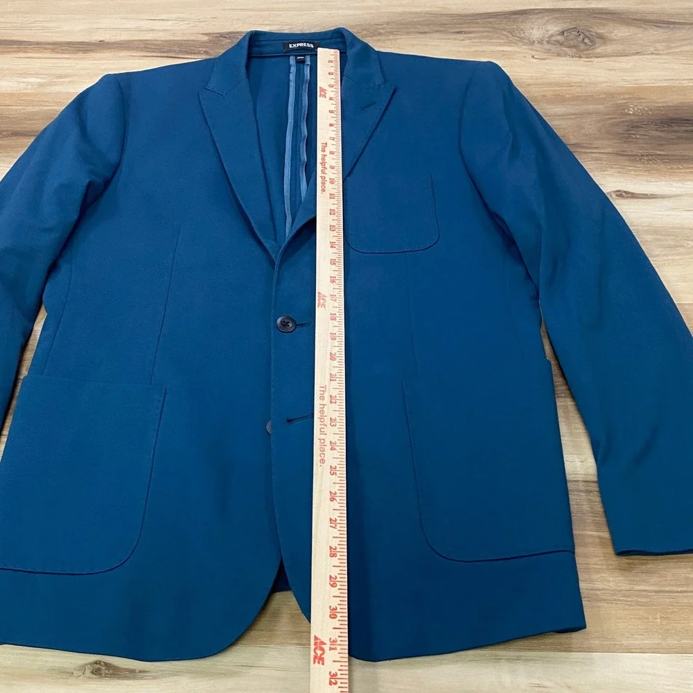 Express Suit 42L 34W Slim Fit 2-Piece Cotton Blend Stretch Teal Blue Modern